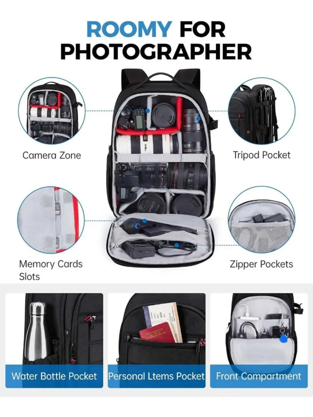 Waterproof DSLR Camera Backpack with Laptop Compartment - Stylish Photography